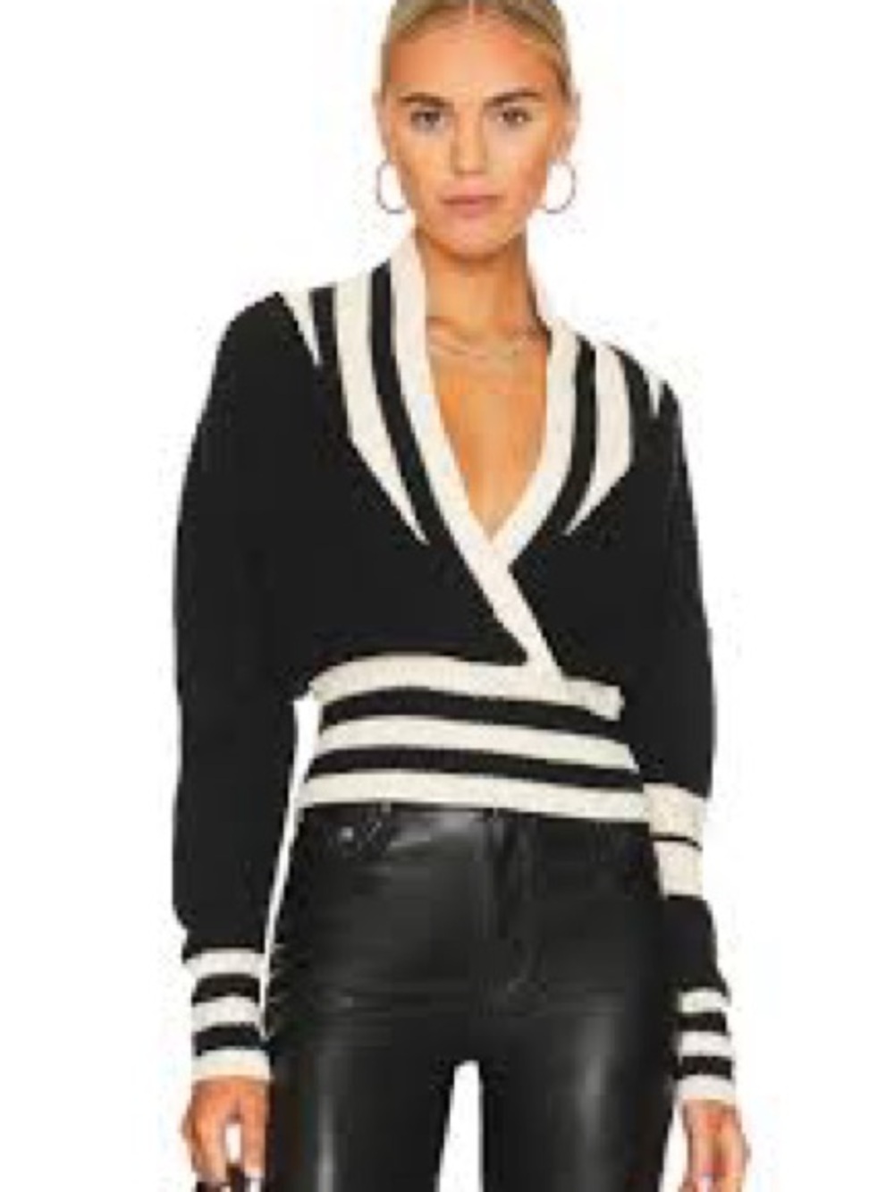 Steve Madden Striped V-Neck Sweater - Black & White